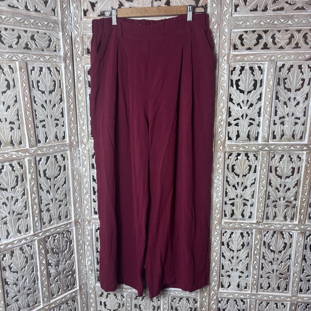 Halara Dress Pants Womens SZ LP Burgundy Wine Wide Leg Pleated High Rise Work